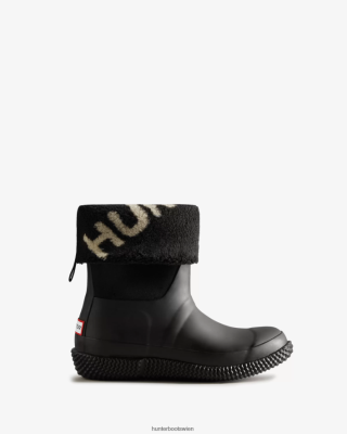 Hunter Boots Österreich - Hunter Isolierte, vegane Lammfellstiefel mit Rolltop und Logo Frauen F6V84F331 schwarz/weiße Weide
