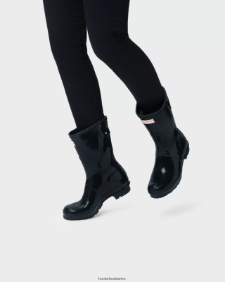 Hunter Boots Österreich - Hunter Kurze, hinten verstellbare Glanz-Gummistiefel Frauen F6V84F22 Schwarz