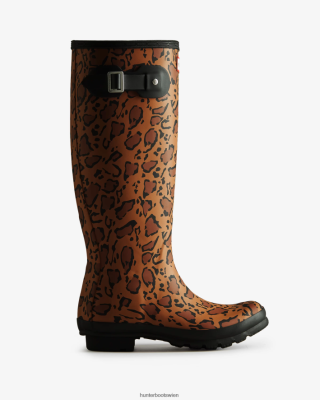 Hunter Stiefel Gefüttert - Hunter Hohe Gummistiefel mit Leopardenmuster Frauen F6V84F168 sattes Tan/Sattelbraun/Schwarz