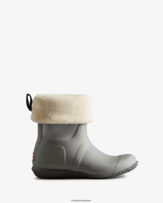 Hunter Stiefel Gefüttert - Hunter Isolierte, vegane Shearling-Stiefel mit Rollverschluss Frauen F6V84F279 Tundragrau/Dockergrau/Weißweide