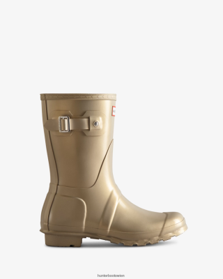 Hunter Stiefel Gefüttert - Hunter Nebula kurze Regenstiefel Frauen F6V84F156 blasses Gold