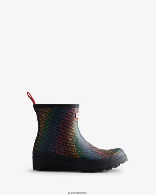 Hunter Stiefel Gefüttert - Hunter Play kurze Regenstiefel mit Regenbogen-Logo-Print Frauen F6V84F315 Logo Regenbogen Xray Marine