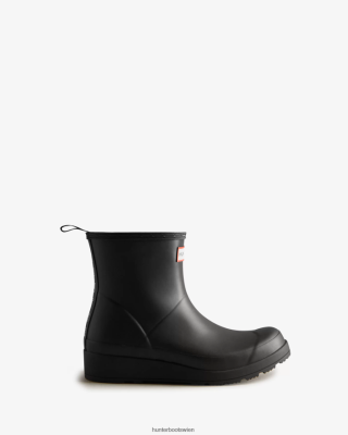 Hunter Stiefel Gefüttert - Hunter Spielen Sie kurze Regenstiefel mit Riemen hinten Frauen F6V84F48 schwarz/weiß