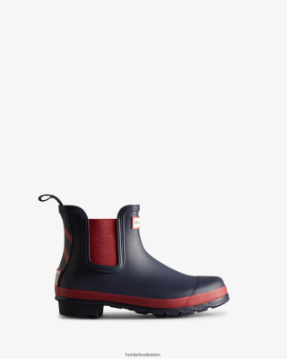 Hunter Stiefel Wien - Hunter Ruderblazer, Chelsea-Stiefel mit Zick-Zack-Muster Frauen F6V84F185 Abendblau/Sonnengetrocknetes Rot
